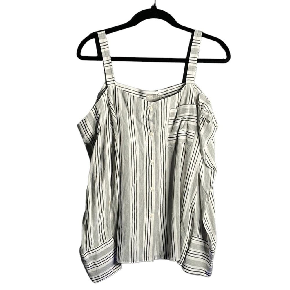ASOS Gray White Striped Button Down Cold Shoulder Top 10